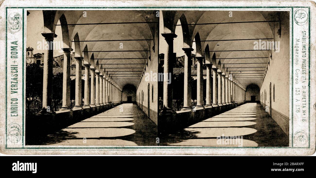 Chiostro della Certosa terme, Rome, Italie, par Enrico Verzaschi, vers 1865 Banque D'Images