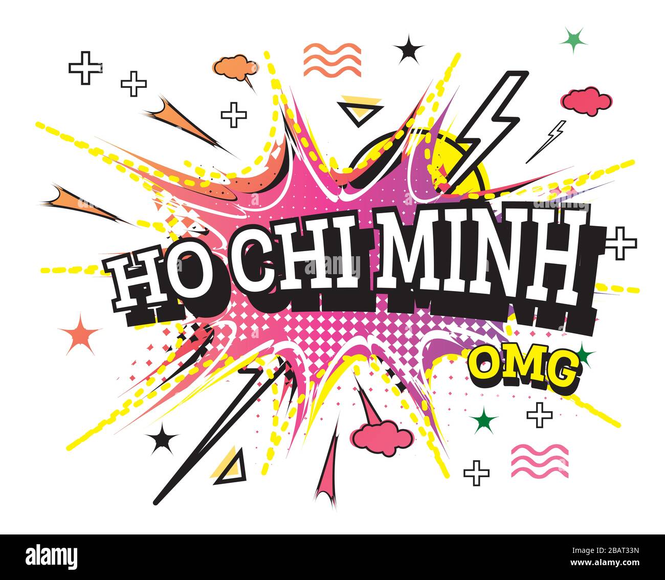 Ho Chi Minh texte comique en style Pop Art isolé sur fond blanc. Illustration vectorielle. Illustration de Vecteur