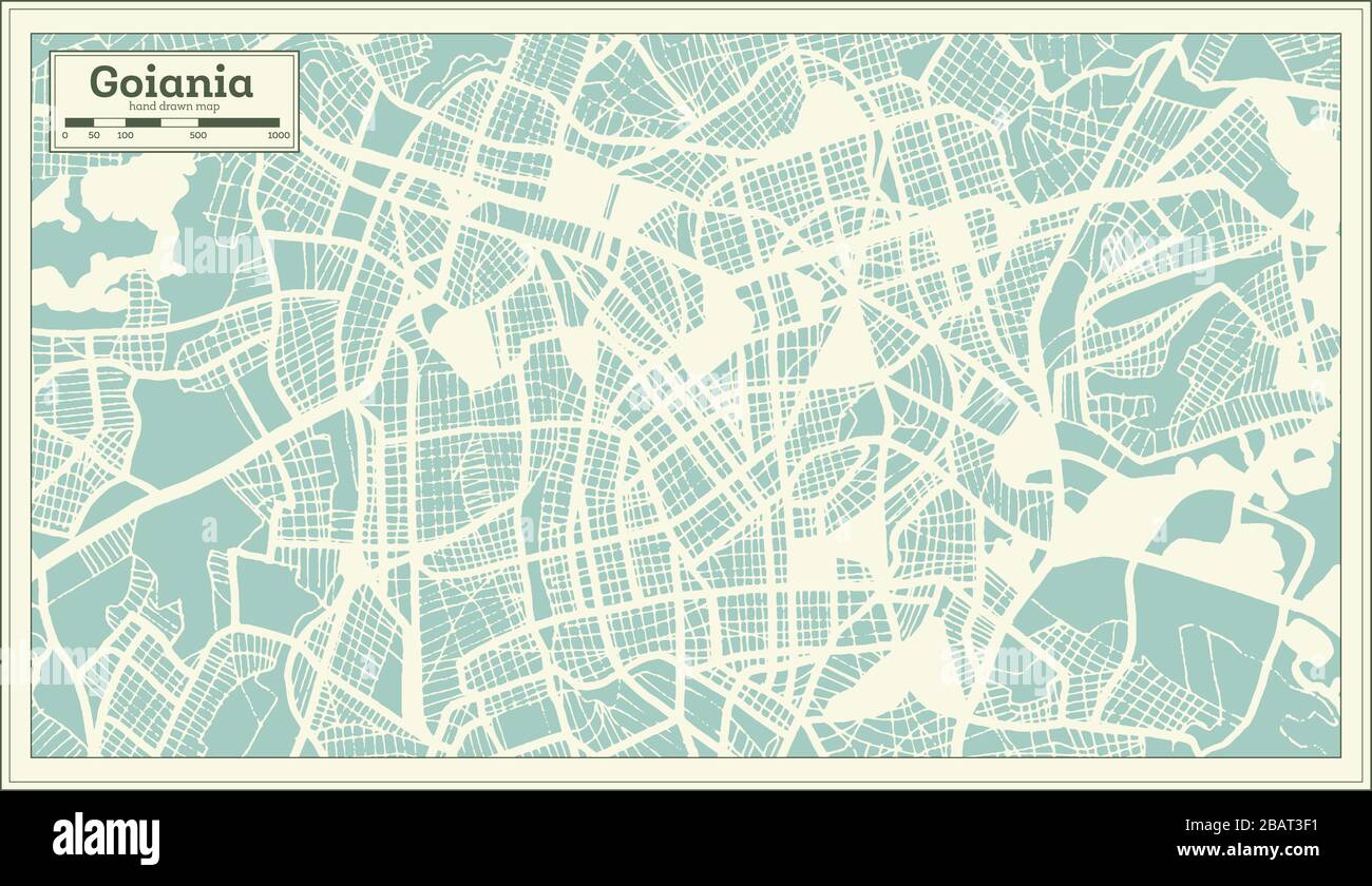 Carte de la ville de Goiania Brésil en style rétro. Carte des contours. Illustration vectorielle. Illustration de Vecteur