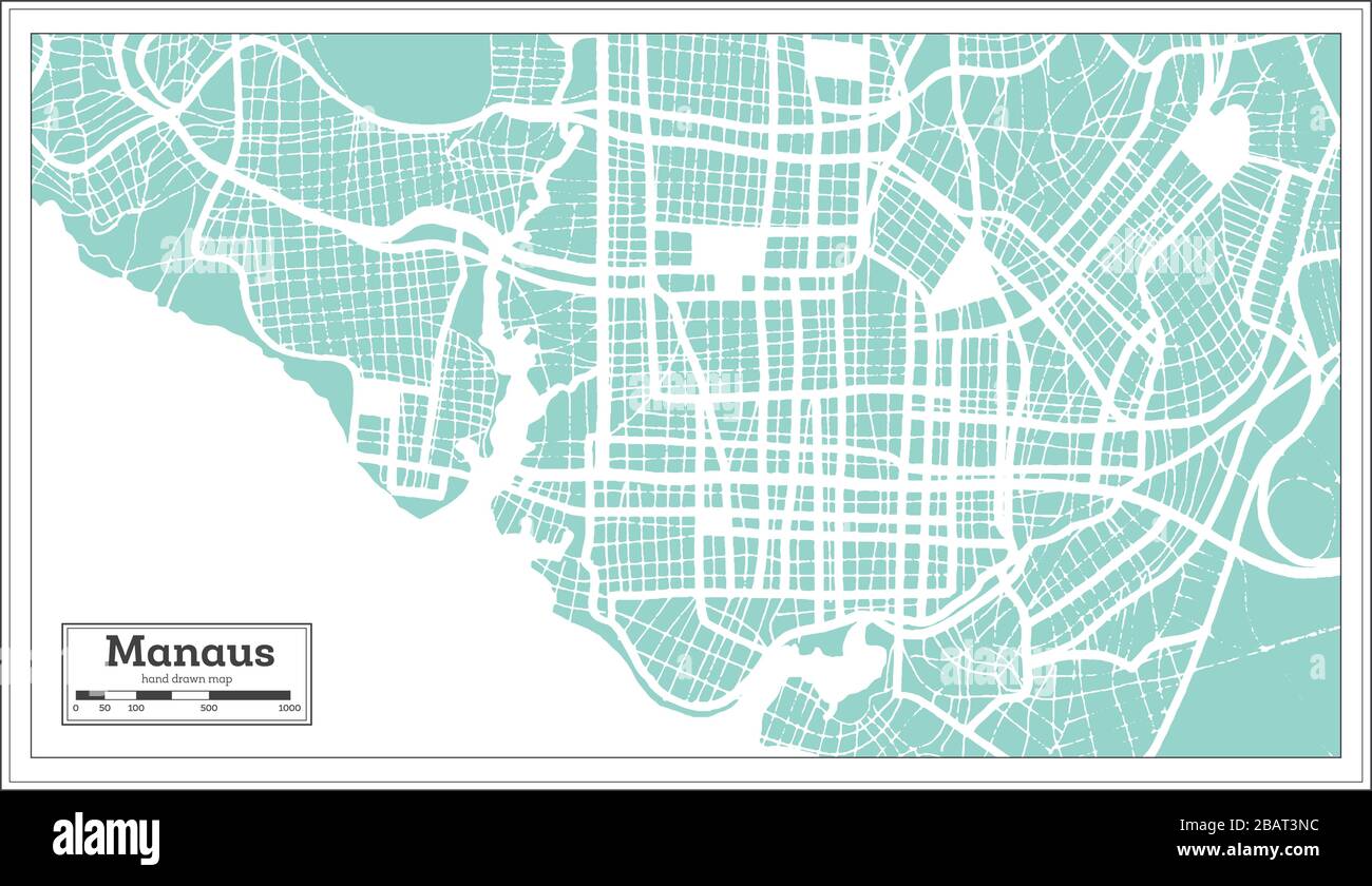 Manaus Brésil carte de la ville en style rétro. Carte des contours. Illustration vectorielle. Illustration de Vecteur