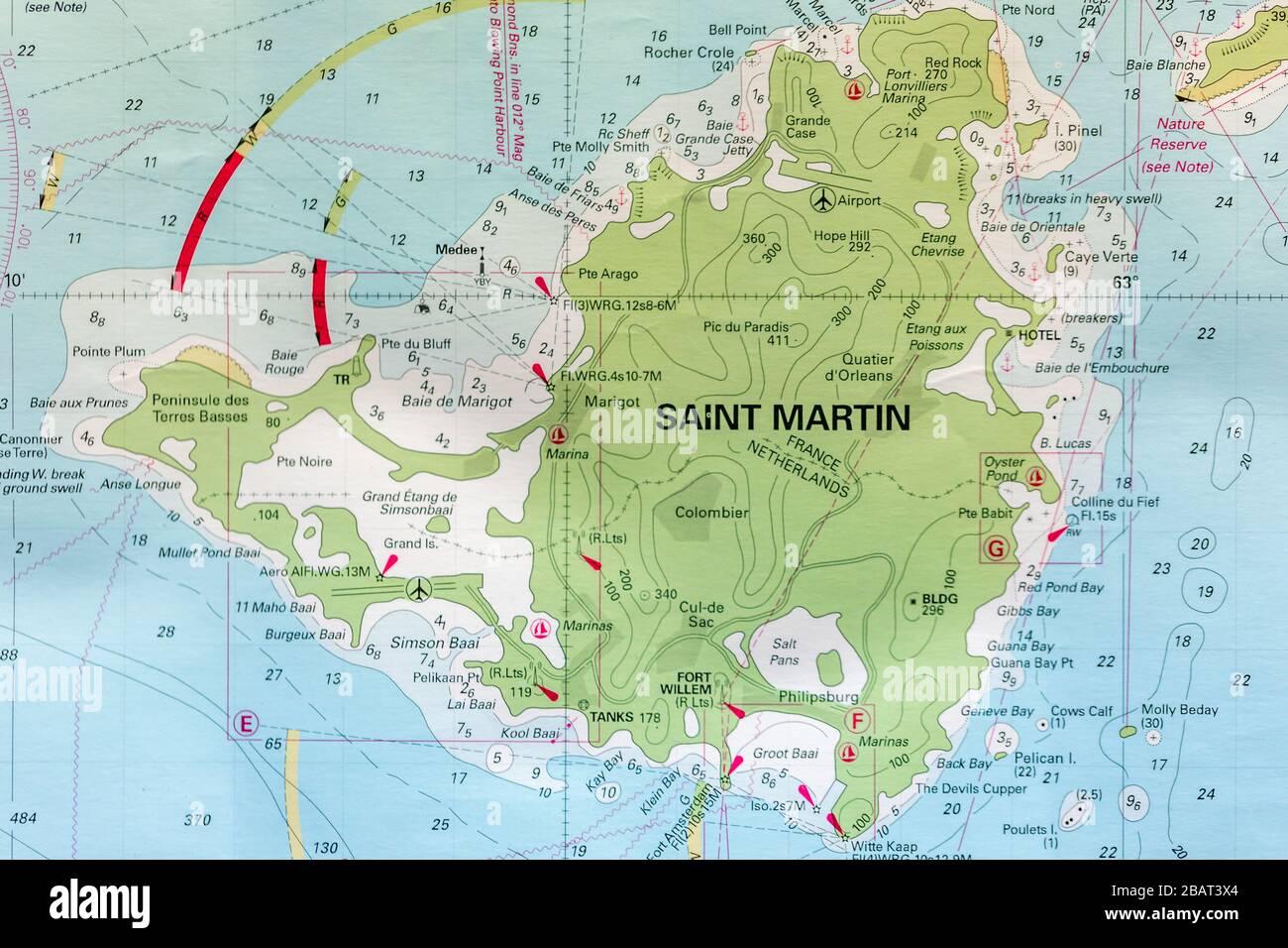 Carte nautique de Saint Martin Banque D'Images