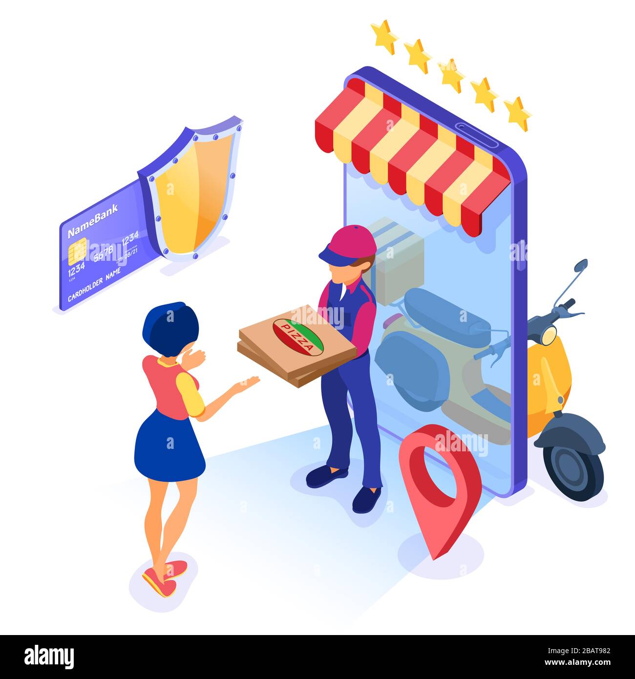 service de livraison de colis de commande de nourriture en ligne Illustration de Vecteur