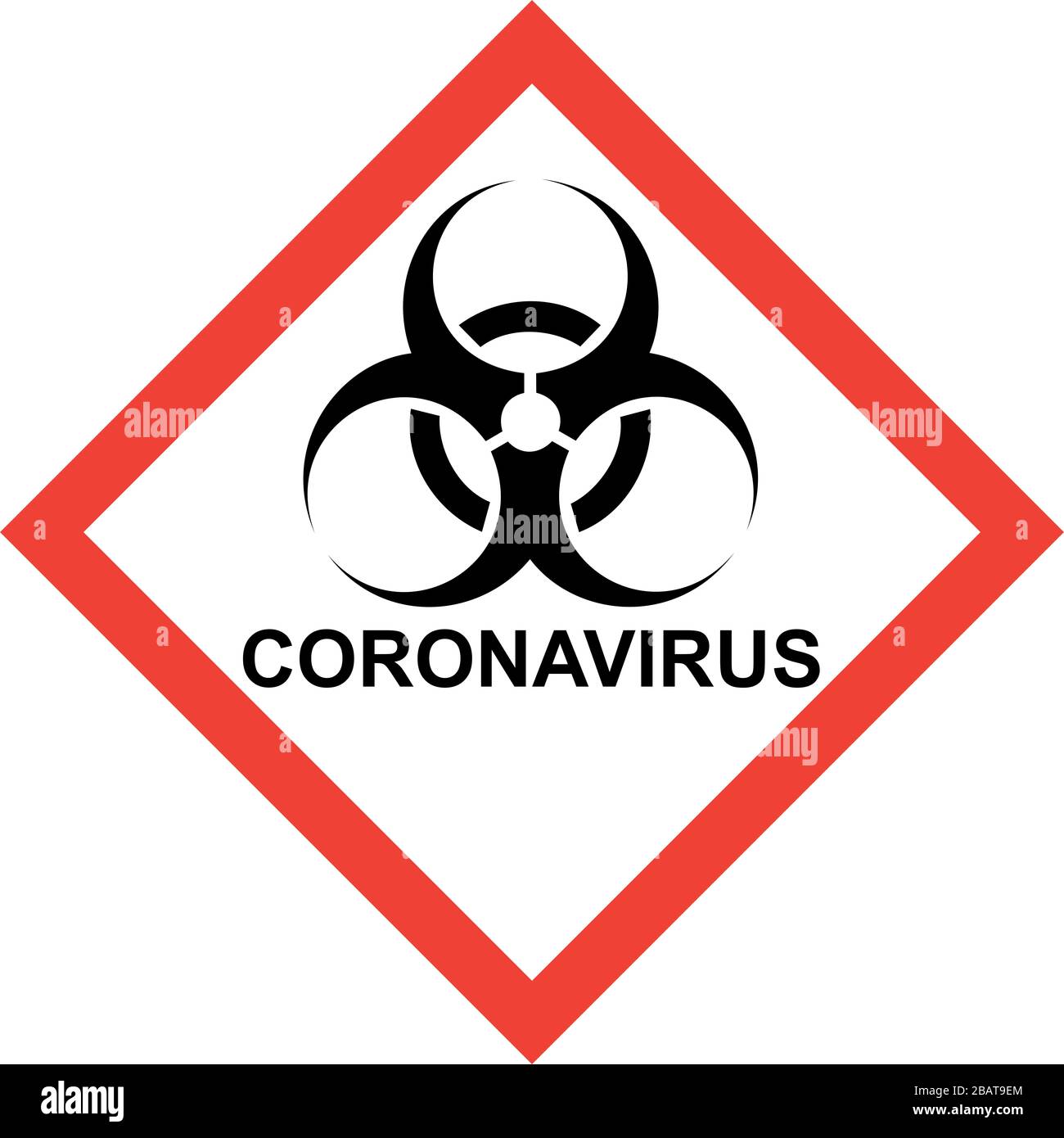 Signe de danger rouge avec symbole de risque biologique et texte SUR LE CORONAVIRUS Banque D'Images