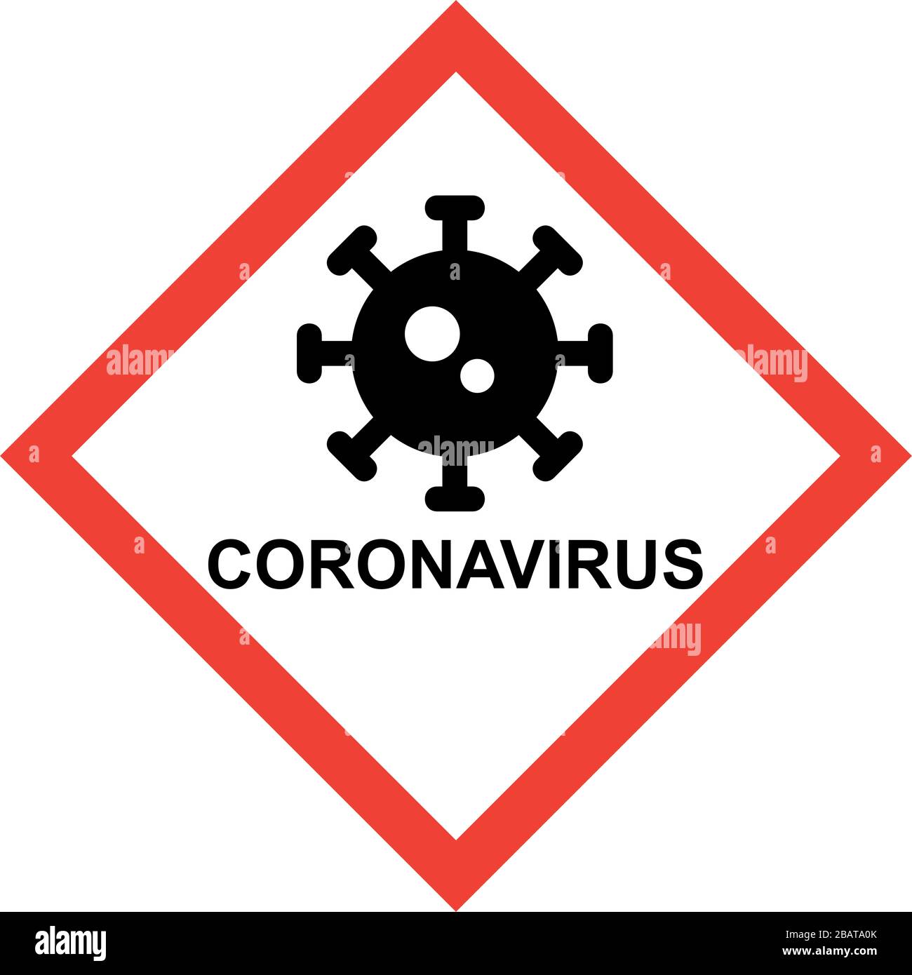 Signe de danger rouge avec symbole de virus et texte DE CORONAVIRUS Banque D'Images