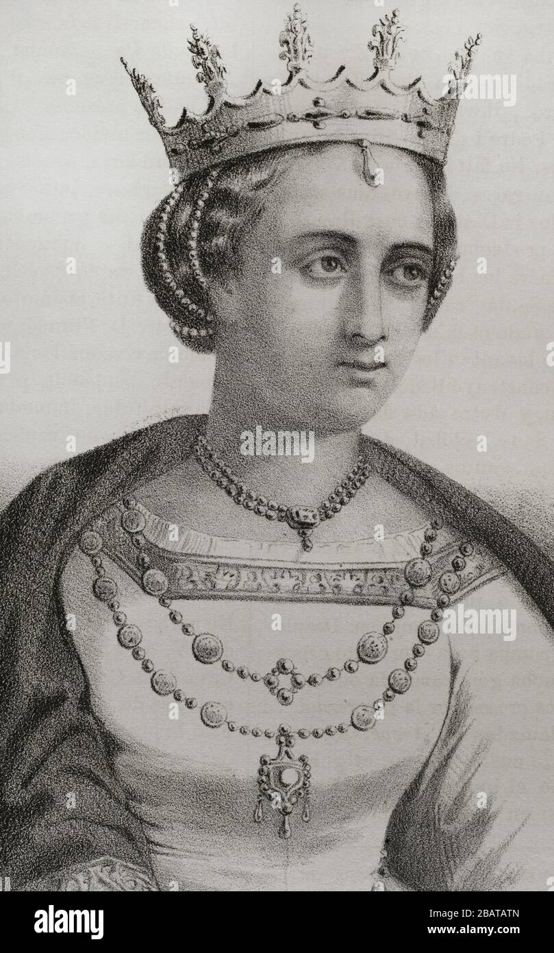 Petronilla (1136-1173). Reine d'Aragon (1157-1164). Portrait, détail. Lithographie. Cronica général de España, Historia ilustrada y Descriptiva de sus Provincias. Aragon, 1866. Banque D'Images