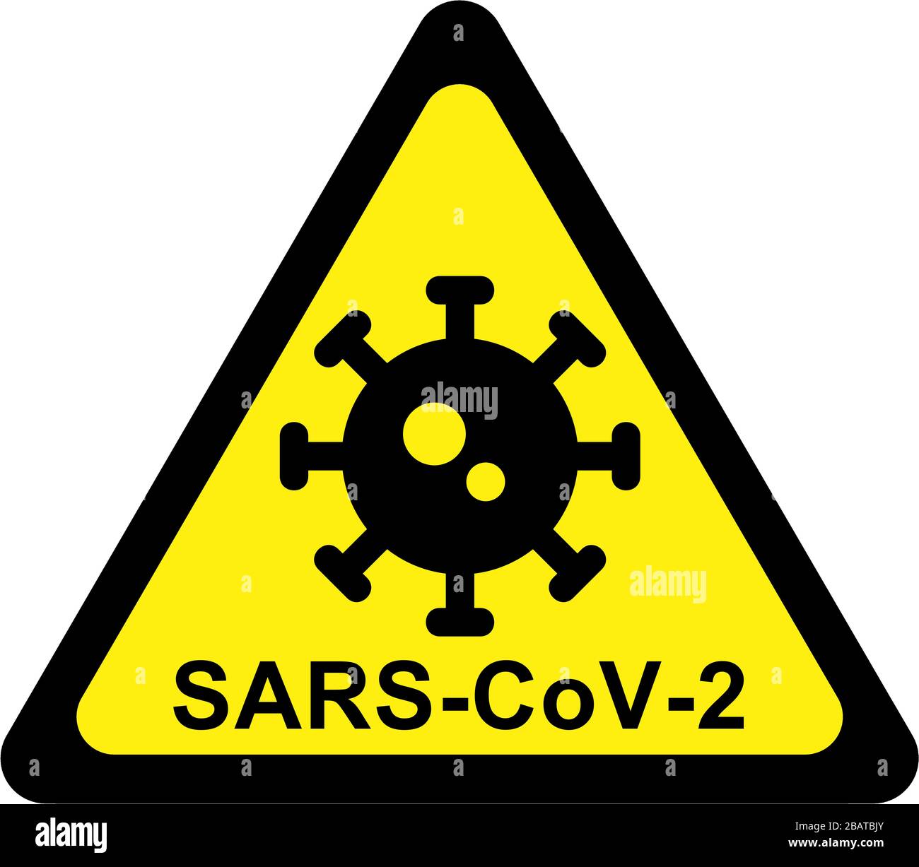 Signe d'avertissement avec symbole de virus et texte SARS-CoV-2 Banque D'Images