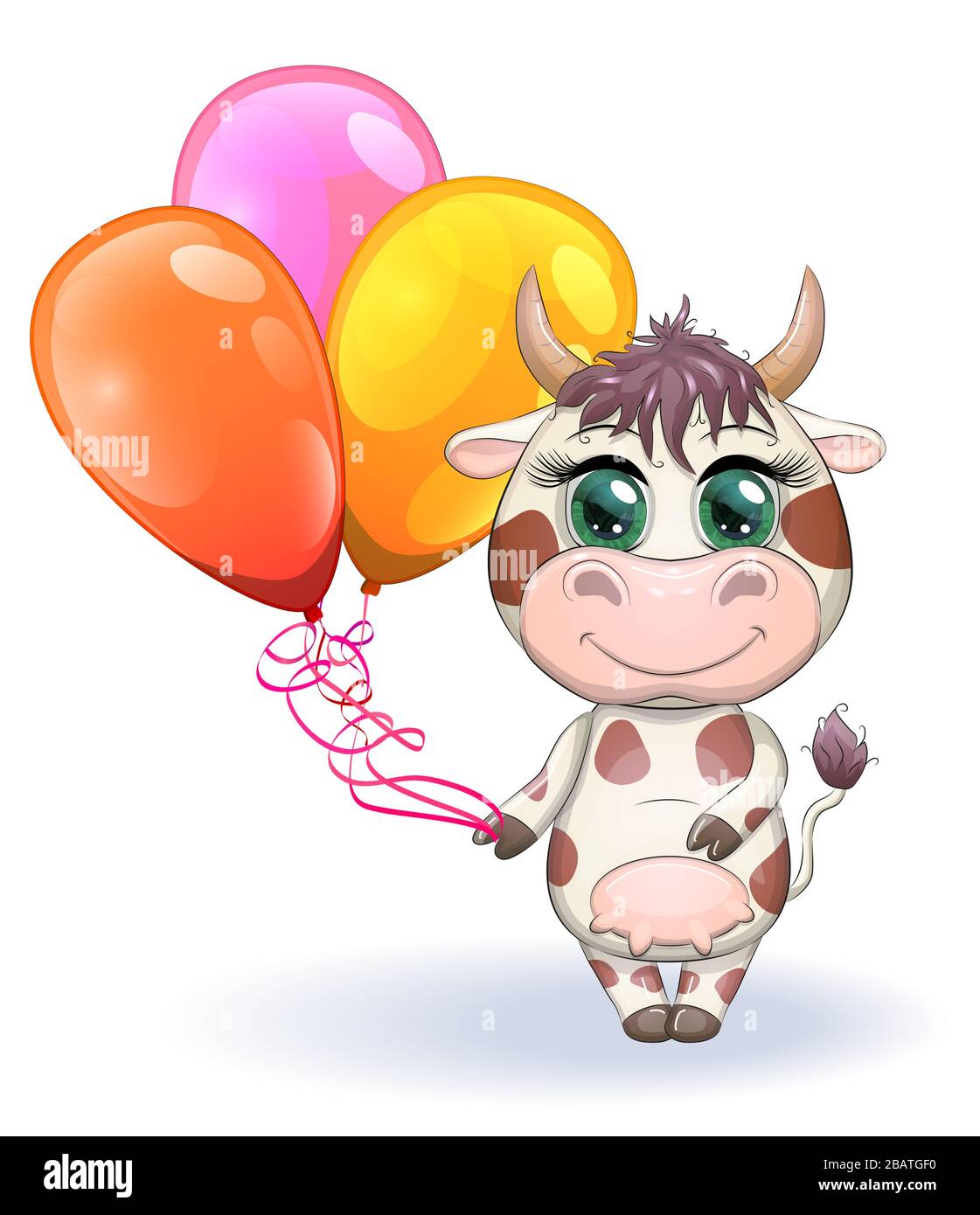 Jolie Vache A Dessin Anime Avec Des Ballons Aux Yeux Bleus Magnifiques Le Concept De Vacances Anniversaire Illustration Pour Enfants Image Vectorielle Stock Alamy