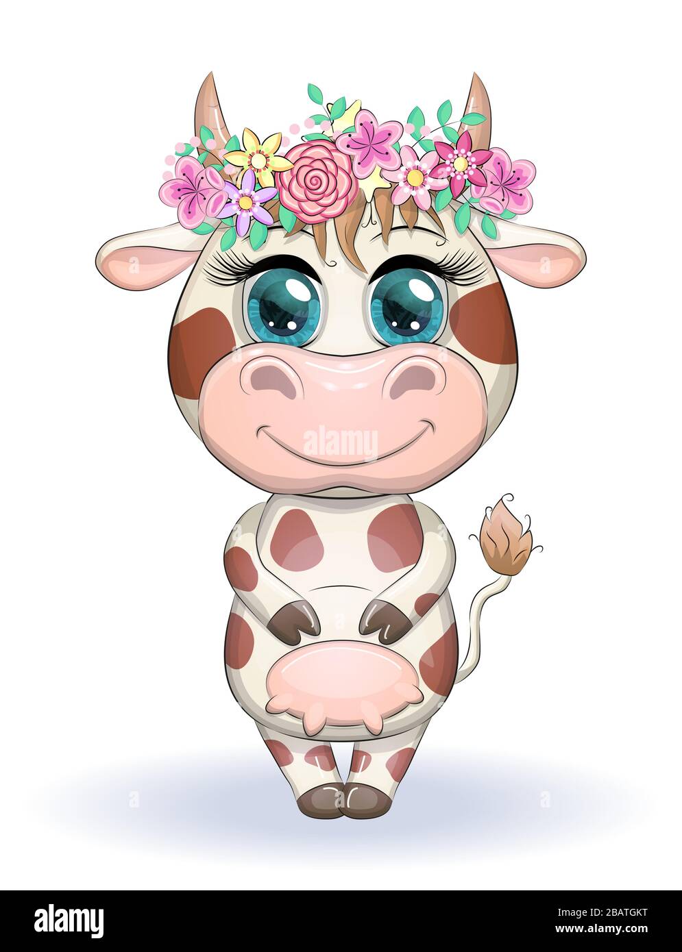 Jolie vache à dessin animé aux yeux bleus. Illustration pour enfants Image  Vectorielle Stock - Alamy