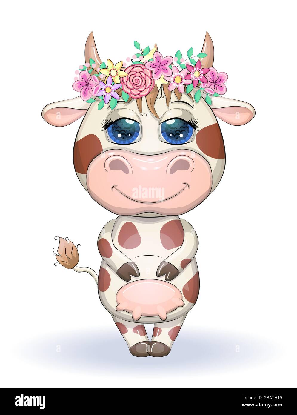 Jolie vache à dessin animé aux yeux bleus. Illustration pour enfants Image Vectorielle Stock Alamy