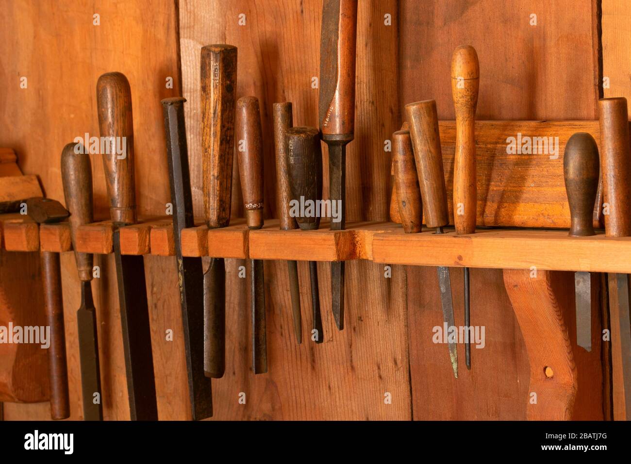 Outils de menuiserie, parc historique d'État de fort Ross, Californie Banque D'Images