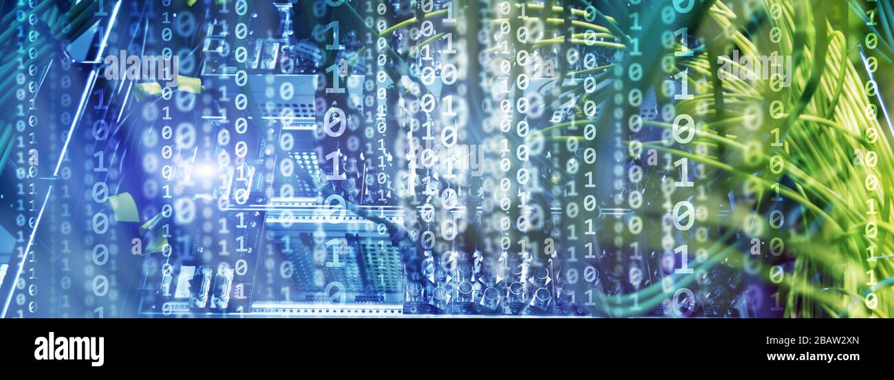 Matrice Thème Futuriste plusieurs nombres binaires d'exposition. Bannière Du Site Web Du Centre De Données Banque D'Images