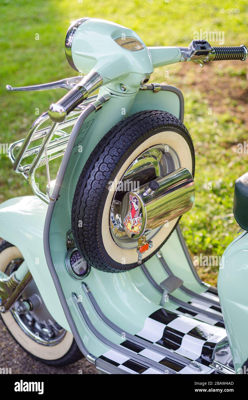 Restauré 1963 menthe poivrée vert Lambretta 150sli Innocenti Banque D'Images