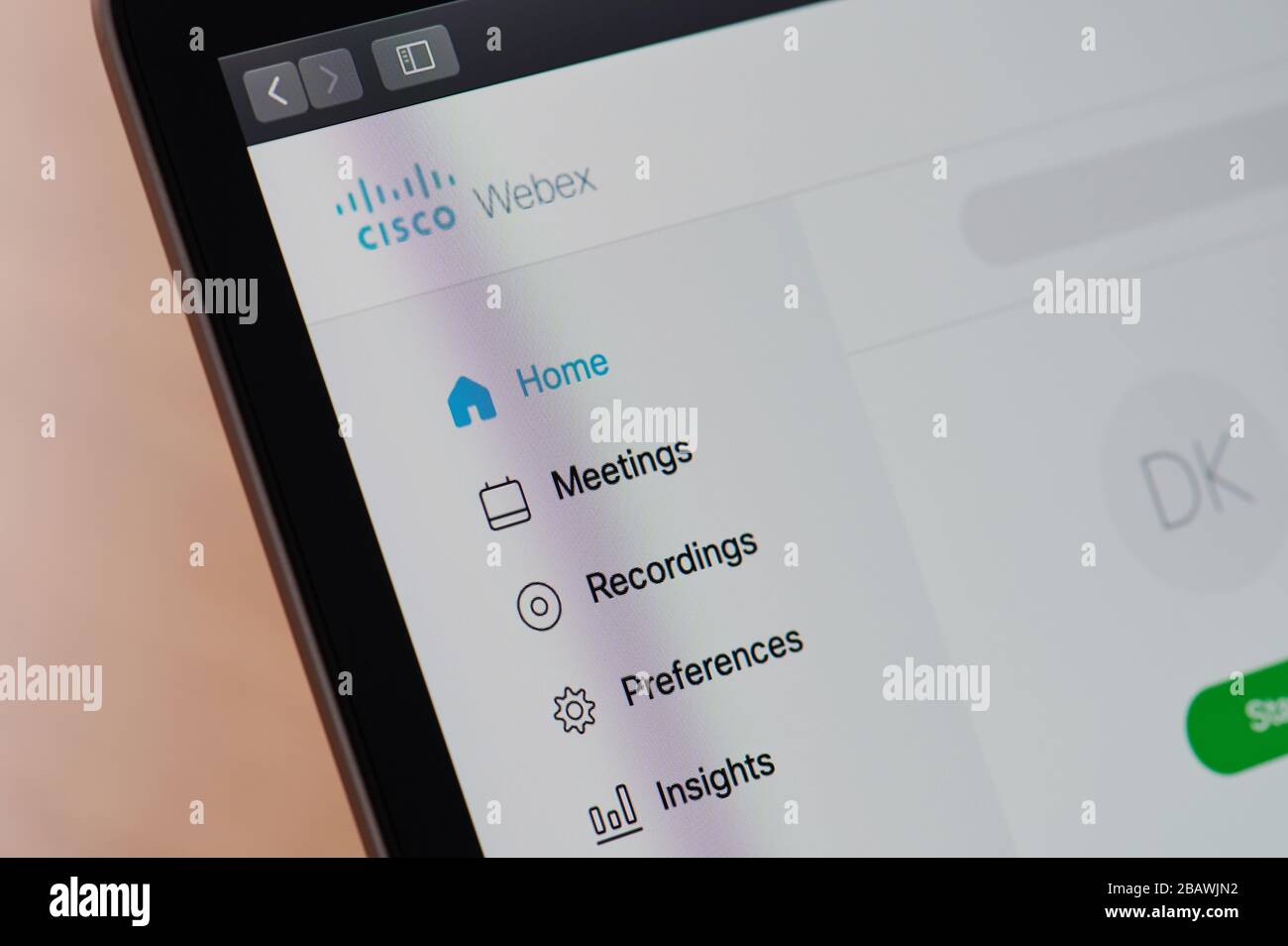 New-York , États-Unis - 29 mars 2020: Page Web de téléconférence Cisco webex sur l'écran de l'ordinateur vue rapprochée Banque D'Images