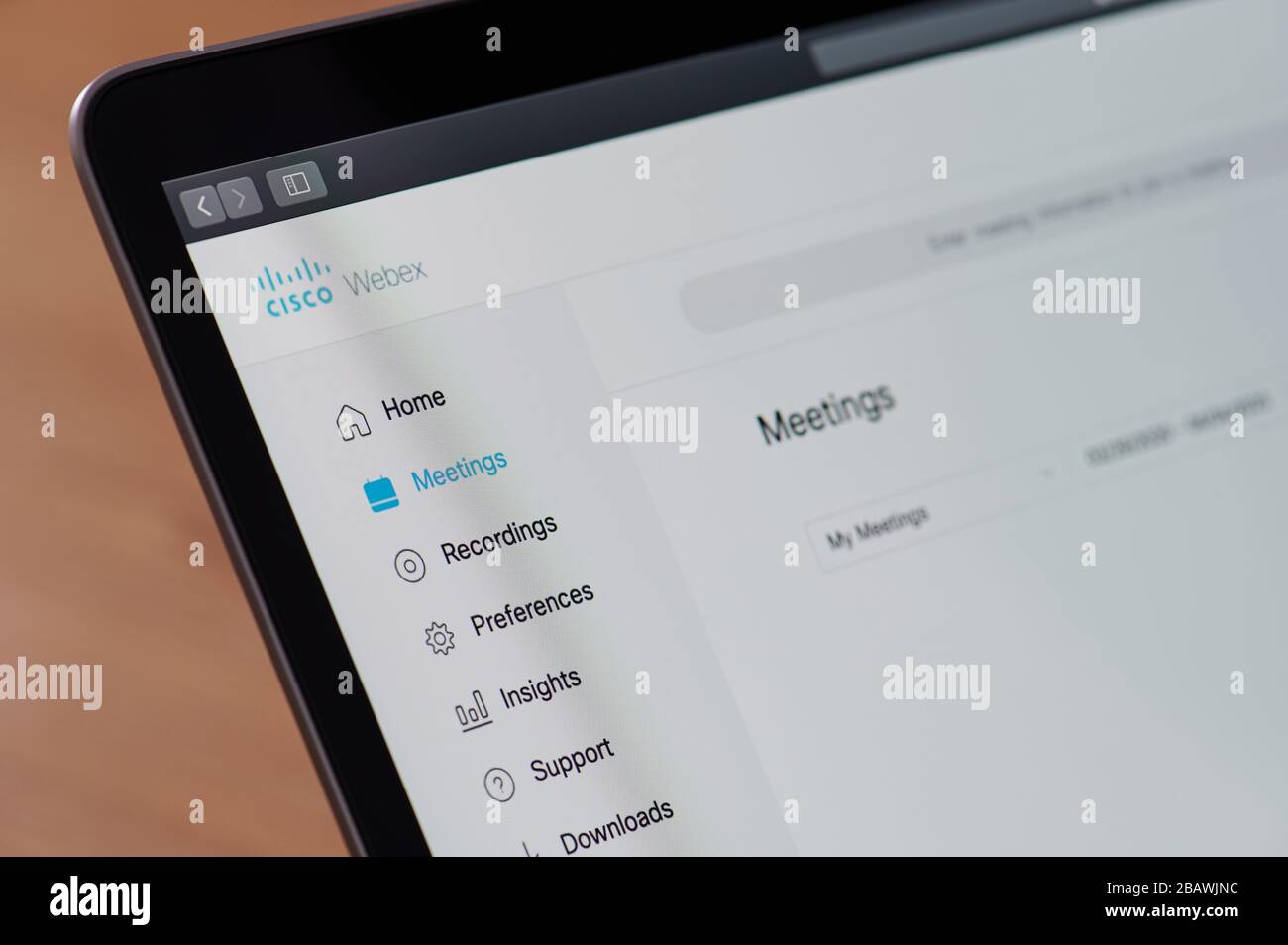 New-York , États-Unis - 29 mars 2020 : menu du programme de réunion Cisco webex sur l'écran de l'ordinateur en vue rapprochée Banque D'Images