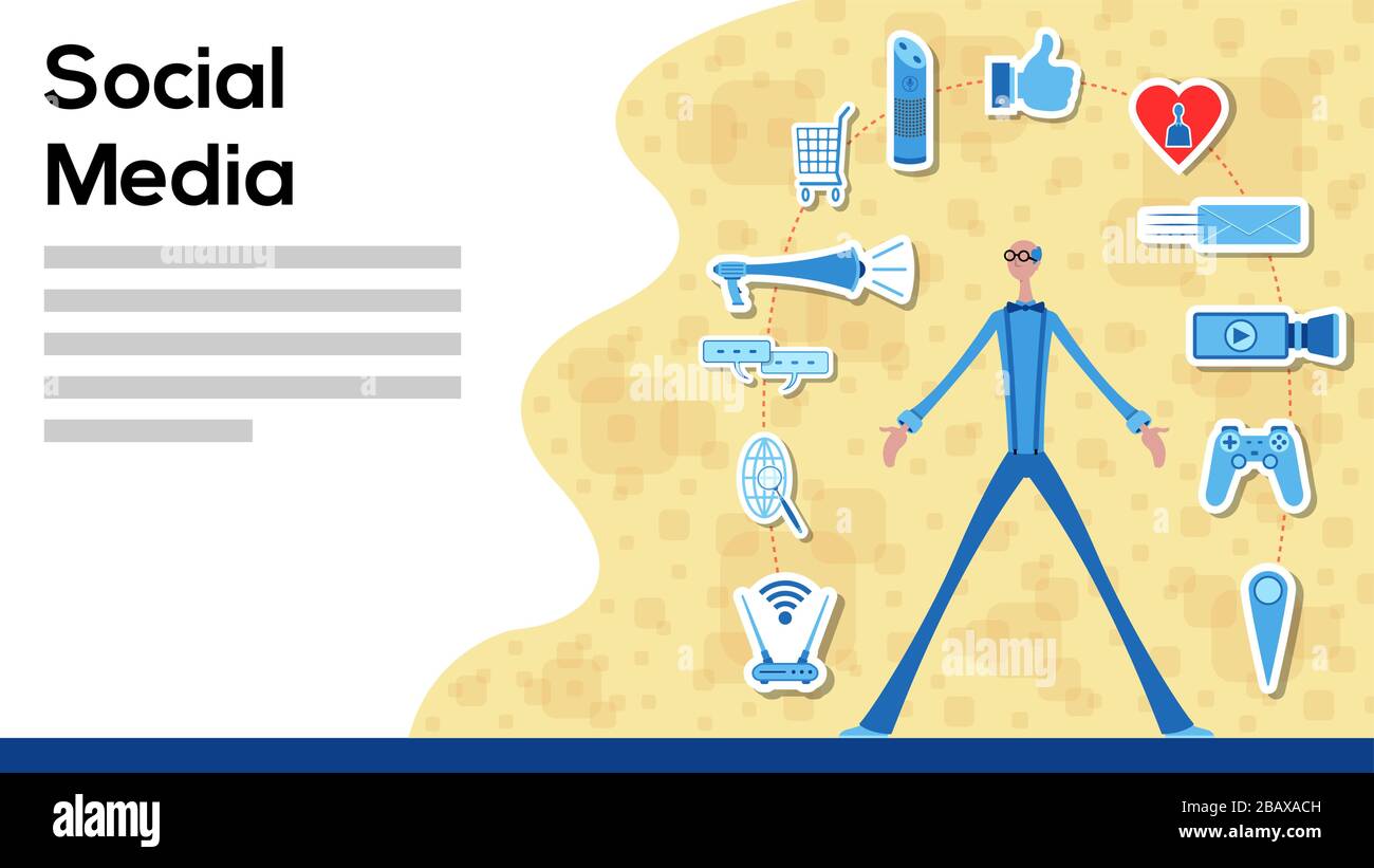 Business Manager travaillant pour les réseaux sociaux avec des icônes. Tous les objets, les ombres et l'arrière-plan se trouvent dans différents calques et les types de texte n'ont pas besoin d'un Illustration de Vecteur Business Manager travaillant pour les réseaux sociaux avec des icônes. Tous les objets, les ombres et l'arrière-plan se trouvent dans différents calques et les types de texte n'ont pas besoin d'un Illustration de Vecteur