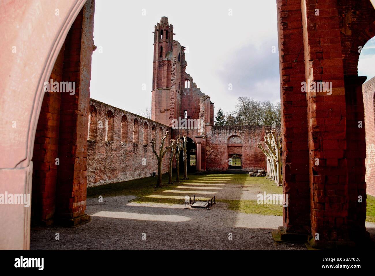 L'abbaye de Limbourg (Klosterruine Limbourg) est une abbaye en ruines près de Bad Dürkheim, en bordure de la forêt du Palatinat en Allemagne. Ombres dans la cour. Banque D'Images