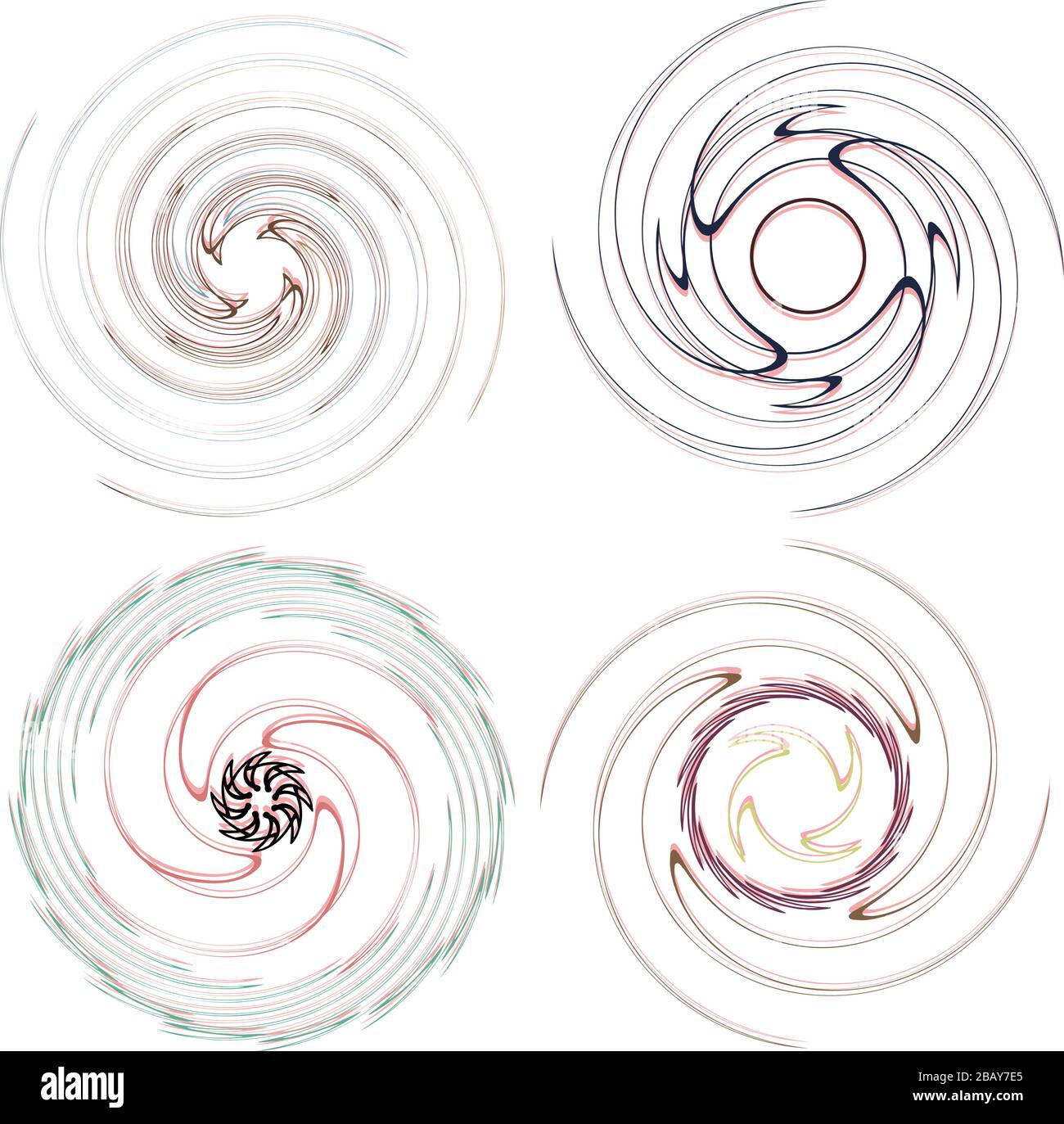 Ensemble sombre de formes spirales, torelles et spirales. Volute, hélice, éléments de conception abstraits. Illustration Spire, sworl Illustration de Vecteur