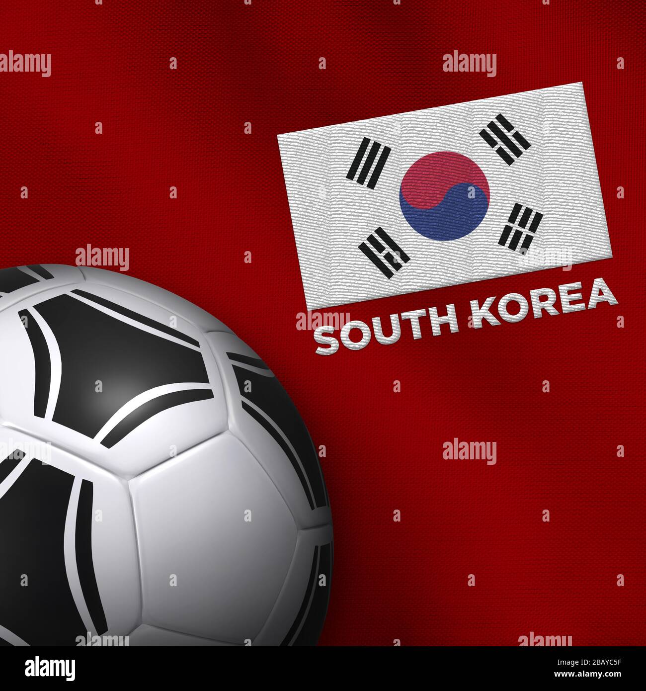 Ballon de football (football) et maillot de l'équipe nationale de Corée du Sud. Banque D'Images