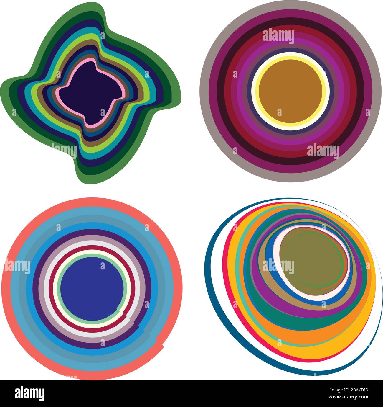 Jeu de formes modales, multicolores et colorées en spirale, tourbillons, spirales. Vortex, forme de baleine avec effet de rotation, de spin et de distorsion de la cime Illustration de Vecteur