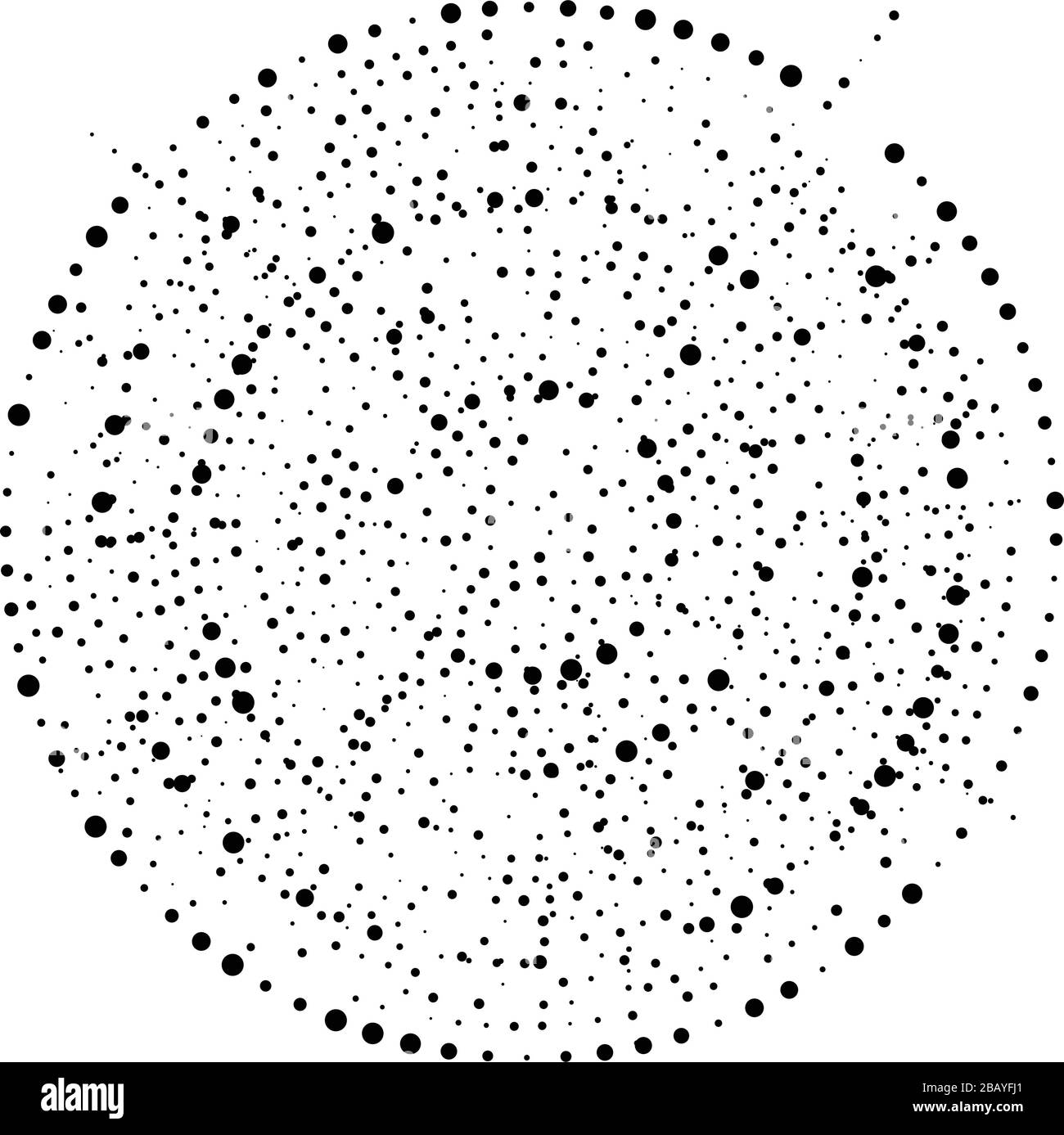 Points aléatoires, cercles abstraits. Taches, pointillés radiaux, rayonnants, illustration géométrique circulaire. Polka-points, pointilliste, pointillisme design élémen Illustration de Vecteur