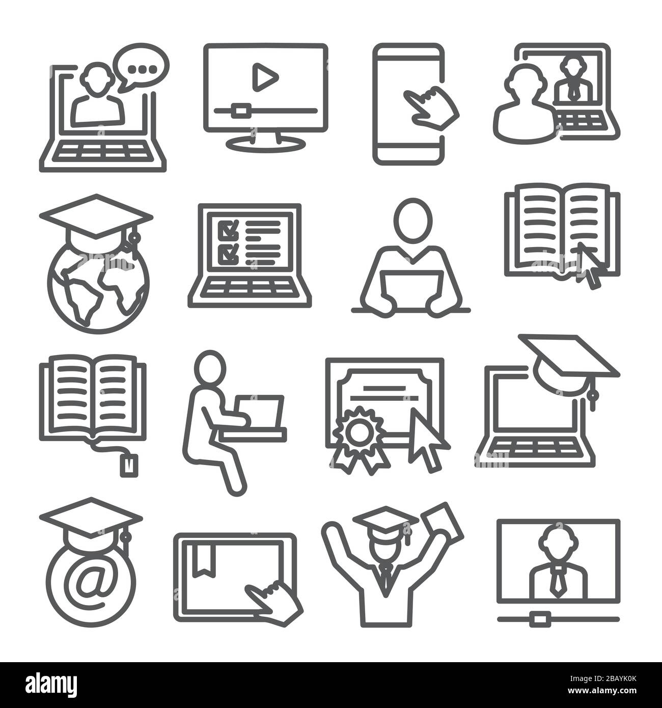 Les icônes de la ligne de formation en ligne sont affichées sur fond blanc Illustration de Vecteur