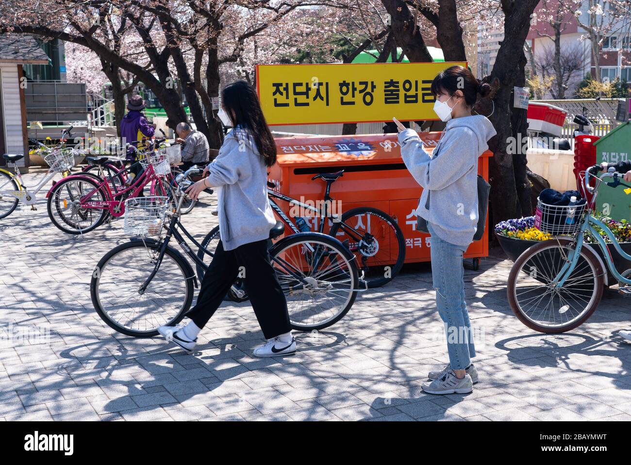 Séoul, Corée du Sud. 29 mars 2020. Les personnes portant des masques de visage par mesure de précaution contre la propagation du Coronavirus se détendent au parc Yeouido Hangang.les résidents de Corée du Sud se réunissent encore en grand nombre après que le gouvernement a officiellement recommandé aux gens de garder la distance sociale comme mesure préventive contre la propagation du Coronavirus. Crédit: SOPA Images Limited/Alay Live News Banque D'Images