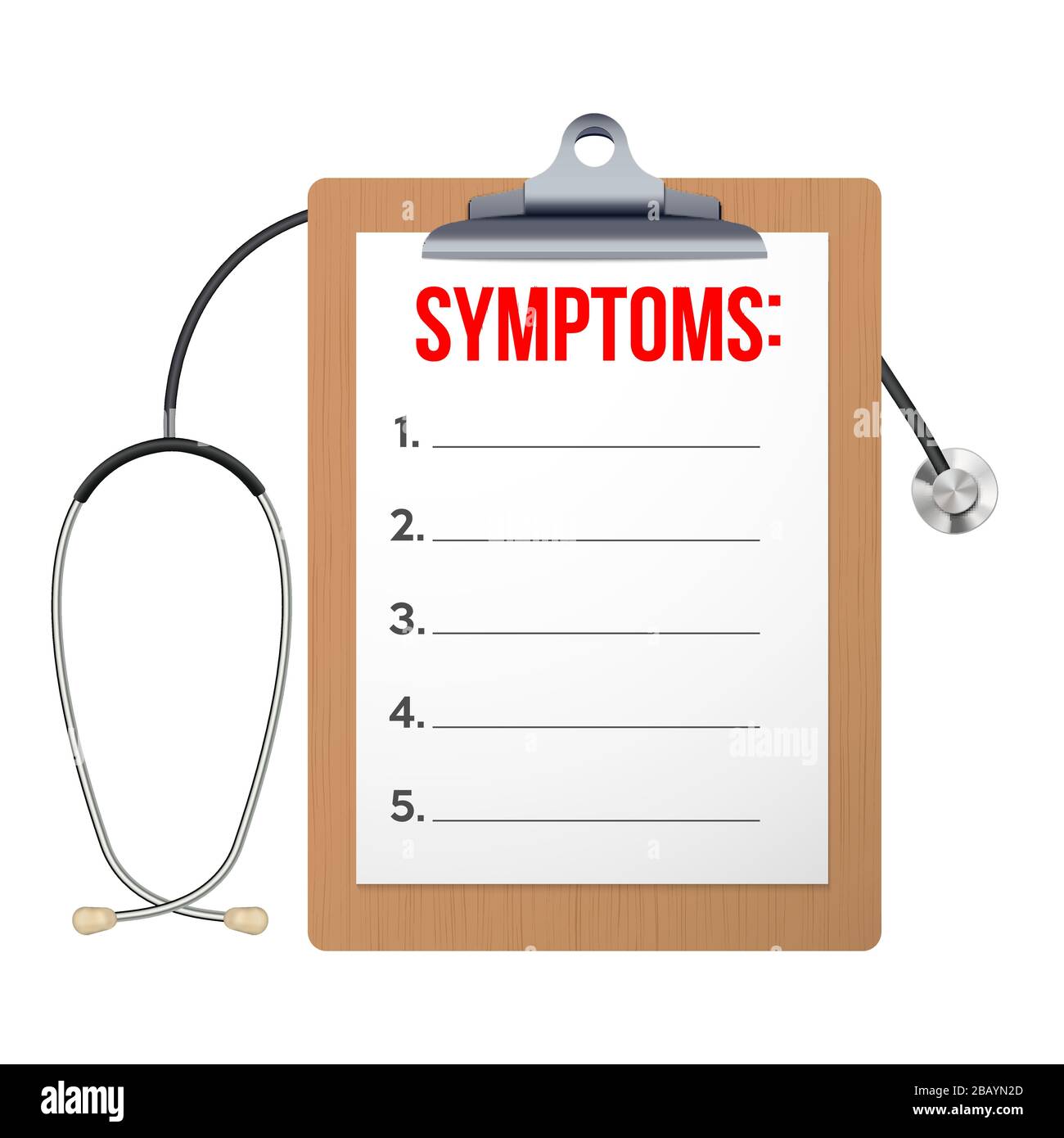Presse-papiers vierges avec papier symptôme et stéthoscope Illustration de Vecteur