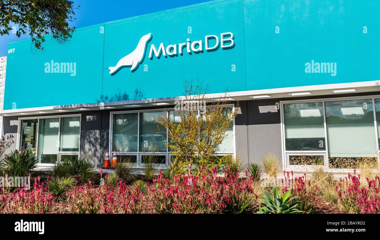 16 mars 2020 Redwood City / CA / USA - siège de MariaDB dans la Silicon Valley; MariaDB est une fourche du M développée par la communauté et soutenue commercialement Banque D'Images