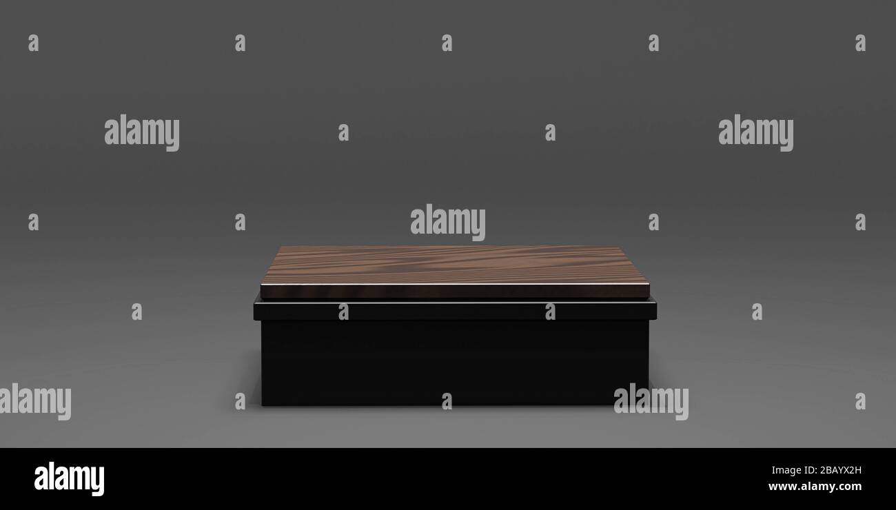 Vide moderne de bois sombre stand montrer la case podium, maquette pour l'affichage ou le montage de produit ou de design. illustration du rendu 3d Banque D'Images