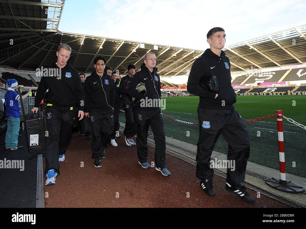 Les joueurs d'Everton arrivent au Liberty Stadium Banque D'Images