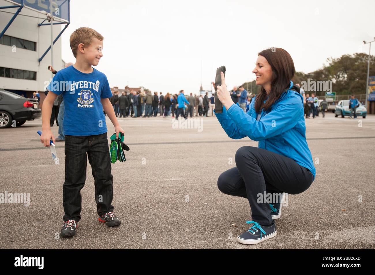 Supporters d'Everton dans la zone de ventilation Banque D'Images