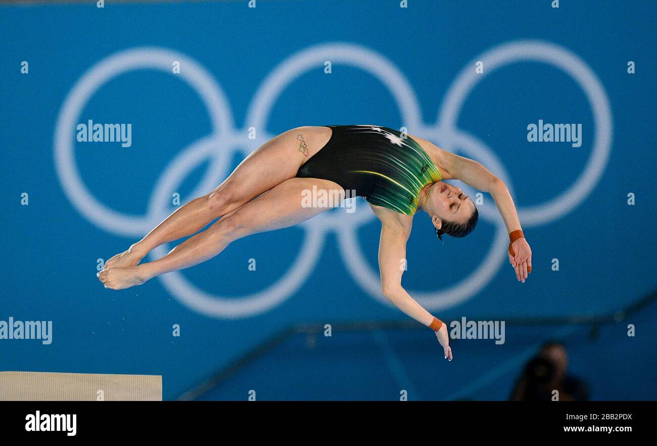 Melissa Wu d'Australie lors de la plate-forme préliminaire des femmes de 10 m au Centre aquatique du Parc olympique, le 12 jour des Jeux Olympiques de Londres 2012. Banque D'Images