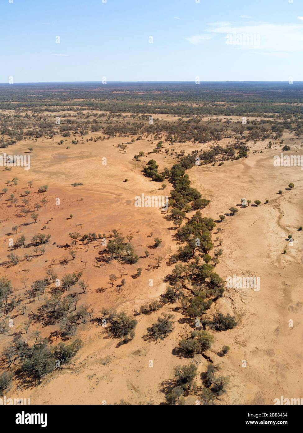 Les arbres et les gommages indiquent la présence d'eau dans un paysage très aride près d'Eulo Western Queensland Australie Banque D'Images