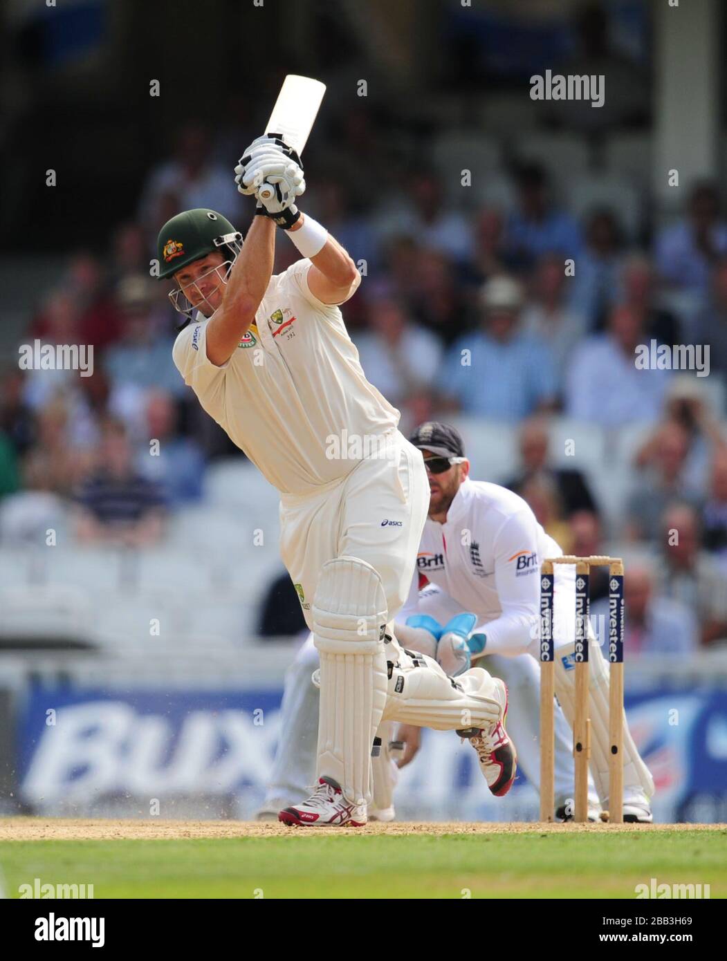 Shane Watson, en Australie, a effectué quatre courses au cours du premier jour du cinquième match test Investec Ashes au Kia Oval, Londres. Banque D'Images
