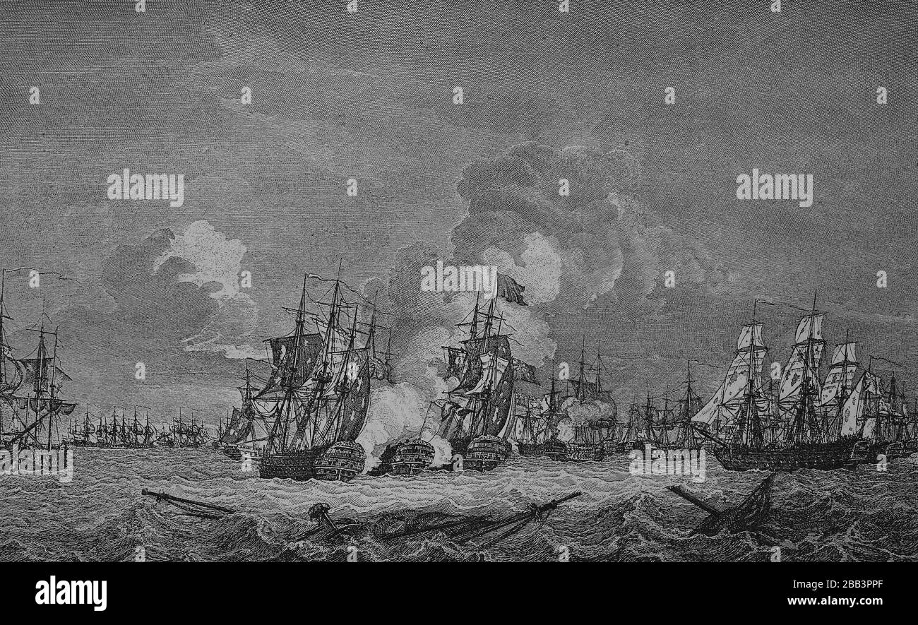 Dans la bataille navale de Texel, la quatrième bataille navale de la troisième guerre anglo-néerlandaise, Le 21 août 1673, la flotte des provinces-Unies des Pays-Bas a de nouveau rencontré les flottes combinées du Royaume d'Angleterre restauré et du Royaume de France en mer du Nord au large de l'île néerlandaise de Texel / in der Seeschlacht von Texel, Der vierten Seeschlacht im Dritten Englisch-Niederländischen Krieg, traf am 21. Août 1673 die Flotte der Vereinigten Prodinzen der Niederlande erneut auf die vereinigten Flotten des restaurierten Königreichs England und des Königreichs Frankreich in der Nord Banque D'Images