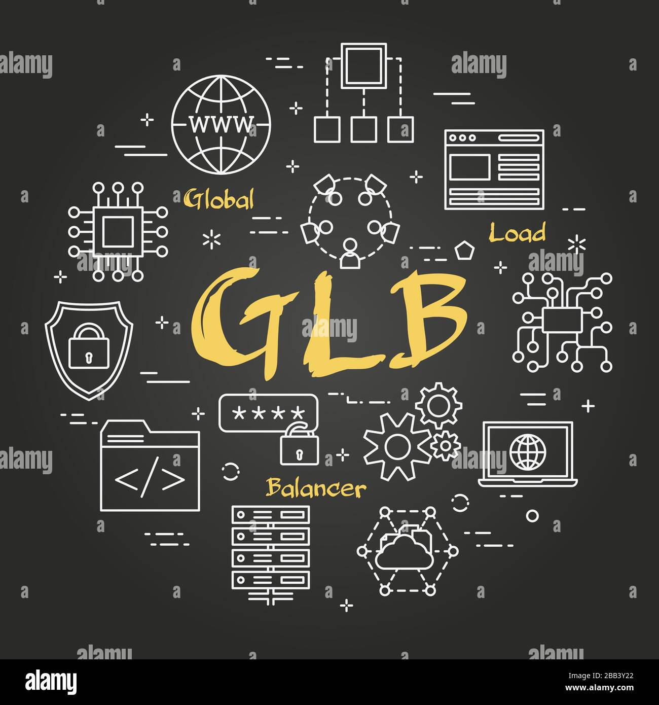 Vecteur noir linéaire Global Load Balancer concept Illustration de Vecteur