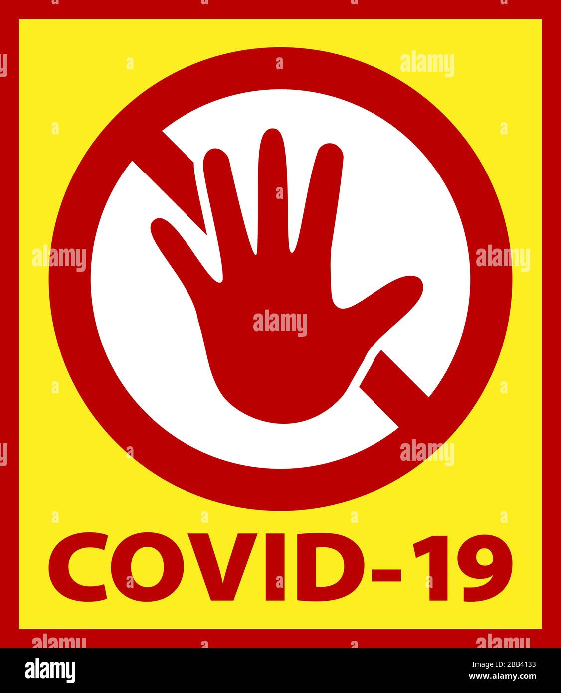 Signe d'avertissement COVID-19 coronavirus avec illustration vectorielle de geste d'arrêt de la main Illustration de Vecteur