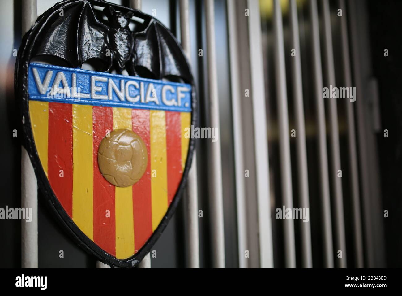 Logo du Club de football Valencia CF à Valence, Espagne Banque D'Images