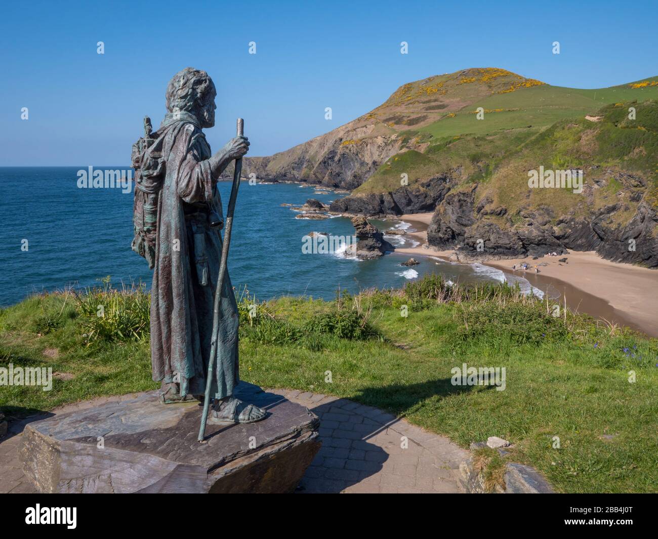 Statue de St Carannog dans Llangrannog New Quay Blaencelyn Galles Ceredigion Banque D'Images