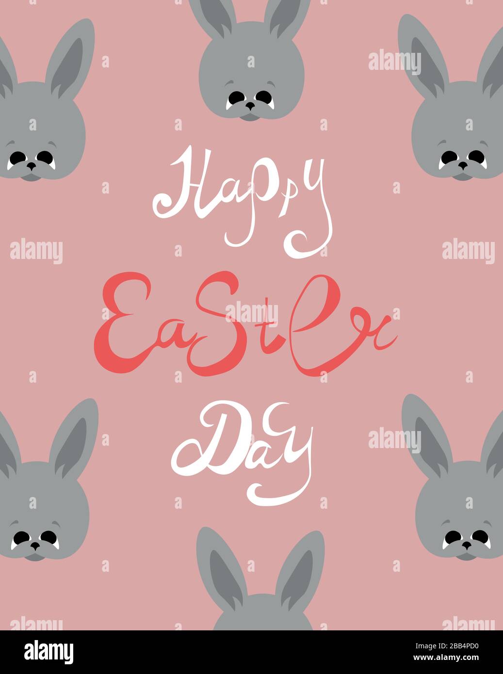 Joyeuses pâques. Lapins mignons. Lettrage à ressort. Vacances religieuses. Carte de vœux. Illustration de Vecteur