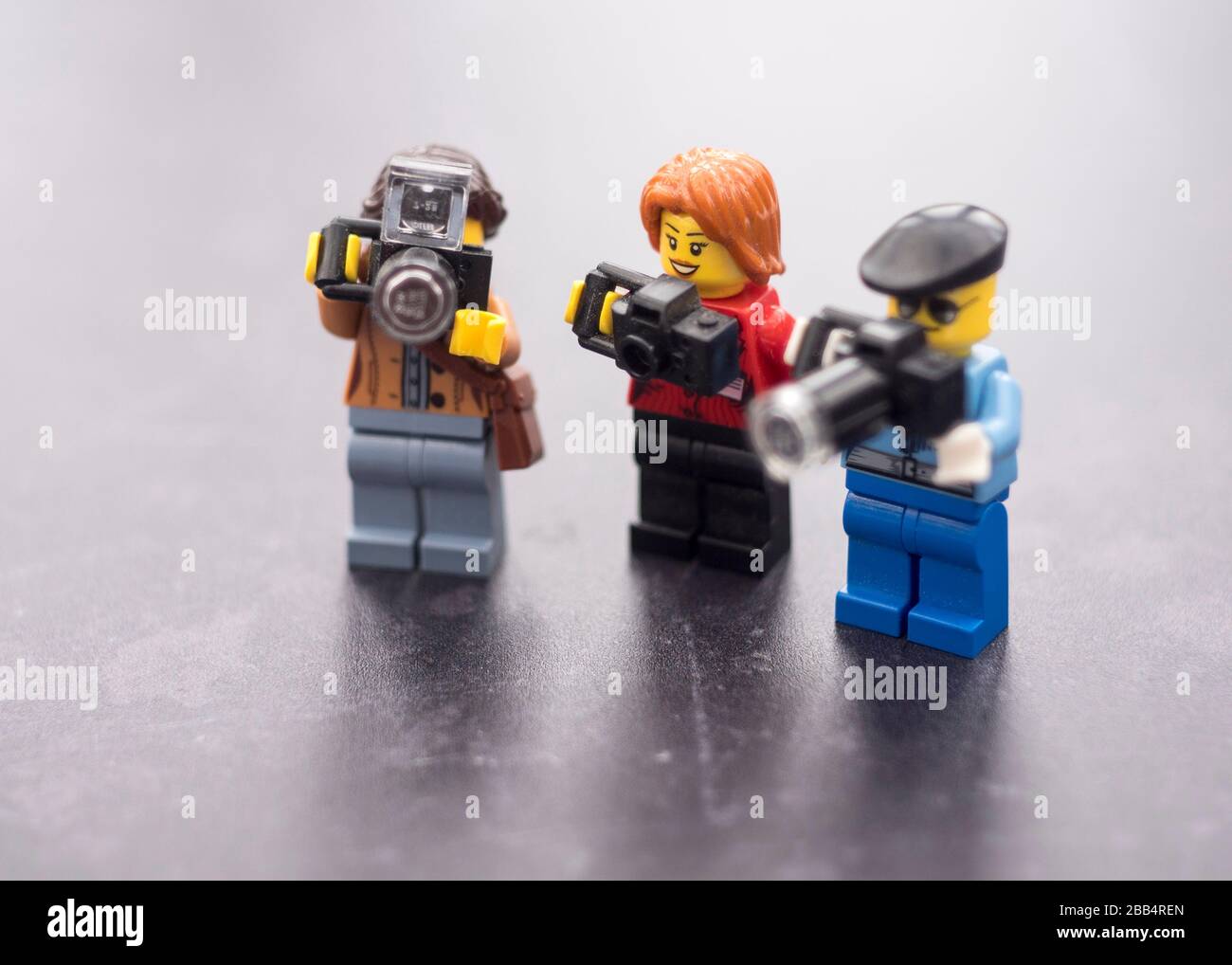Trois mini photographes de Lego Banque D'Images