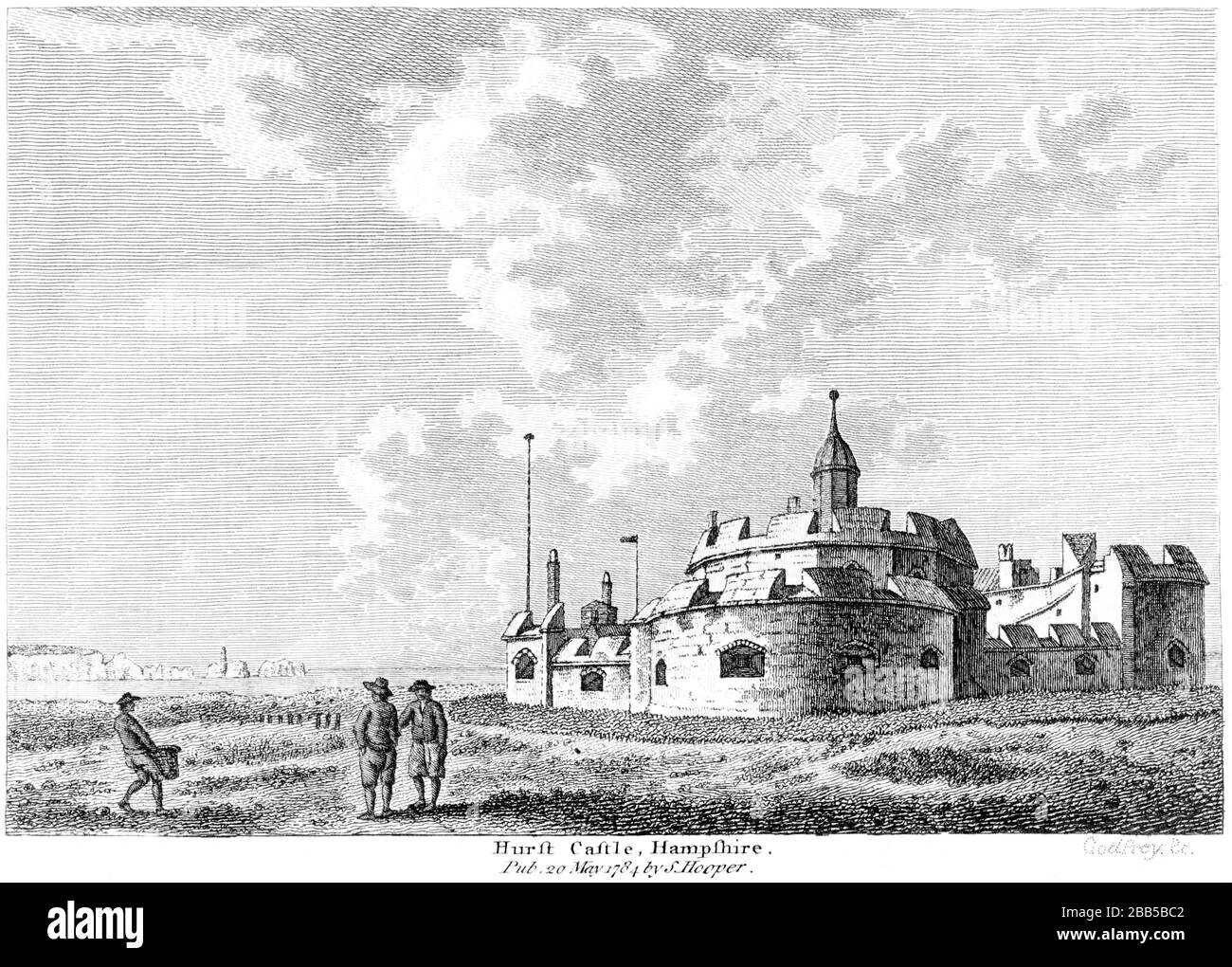 Une gravure de Hurst Castle Hampshire 1784 numérisé à haute résolution à partir d'un livre publié vers 1786. Considéré comme libre de droits d'auteur. Banque D'Images