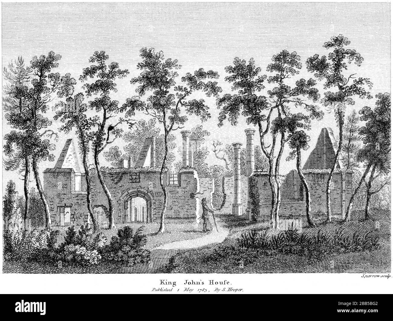 Une gravure du King Johns House 1783 (St Johns House Warnford) a été numérisée en haute résolution à partir d'un livre publié vers 1786. Considéré comme libre de droits d'auteur. Banque D'Images