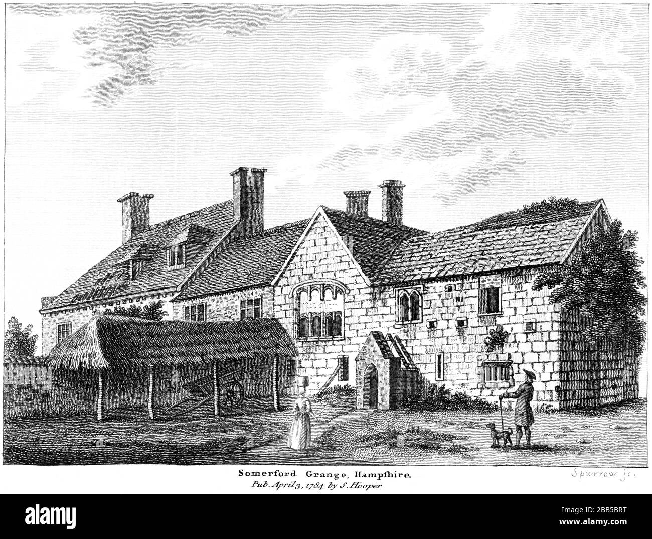 Une gravure de Somerford Grange Hampshire (aujourd'hui Dorset) 1784 numérisée à haute résolution à partir d'un livre publié vers 1786. Je pensais libre de droits d'auteur. Banque D'Images