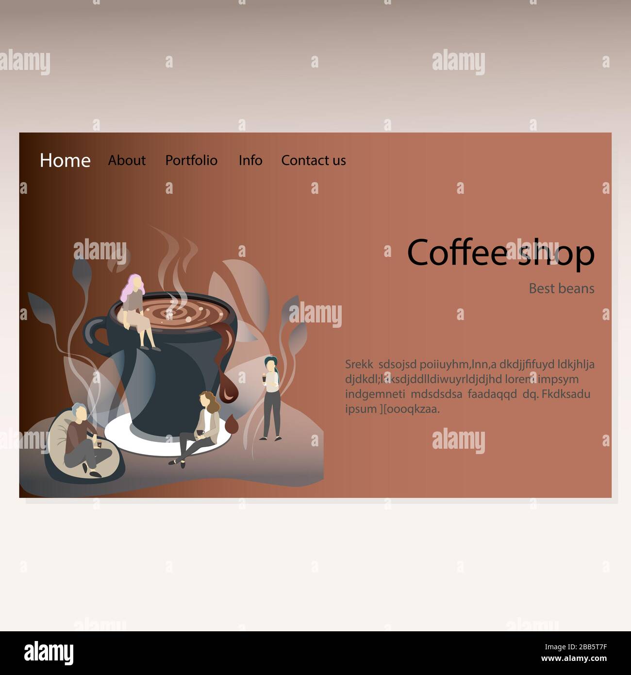Page Web d'accueil du café-restaurant, pause. Page d'arrivée du café, concept espresso et cappuccino magasin, café site Web. Illustration vectorielle Illustration de Vecteur