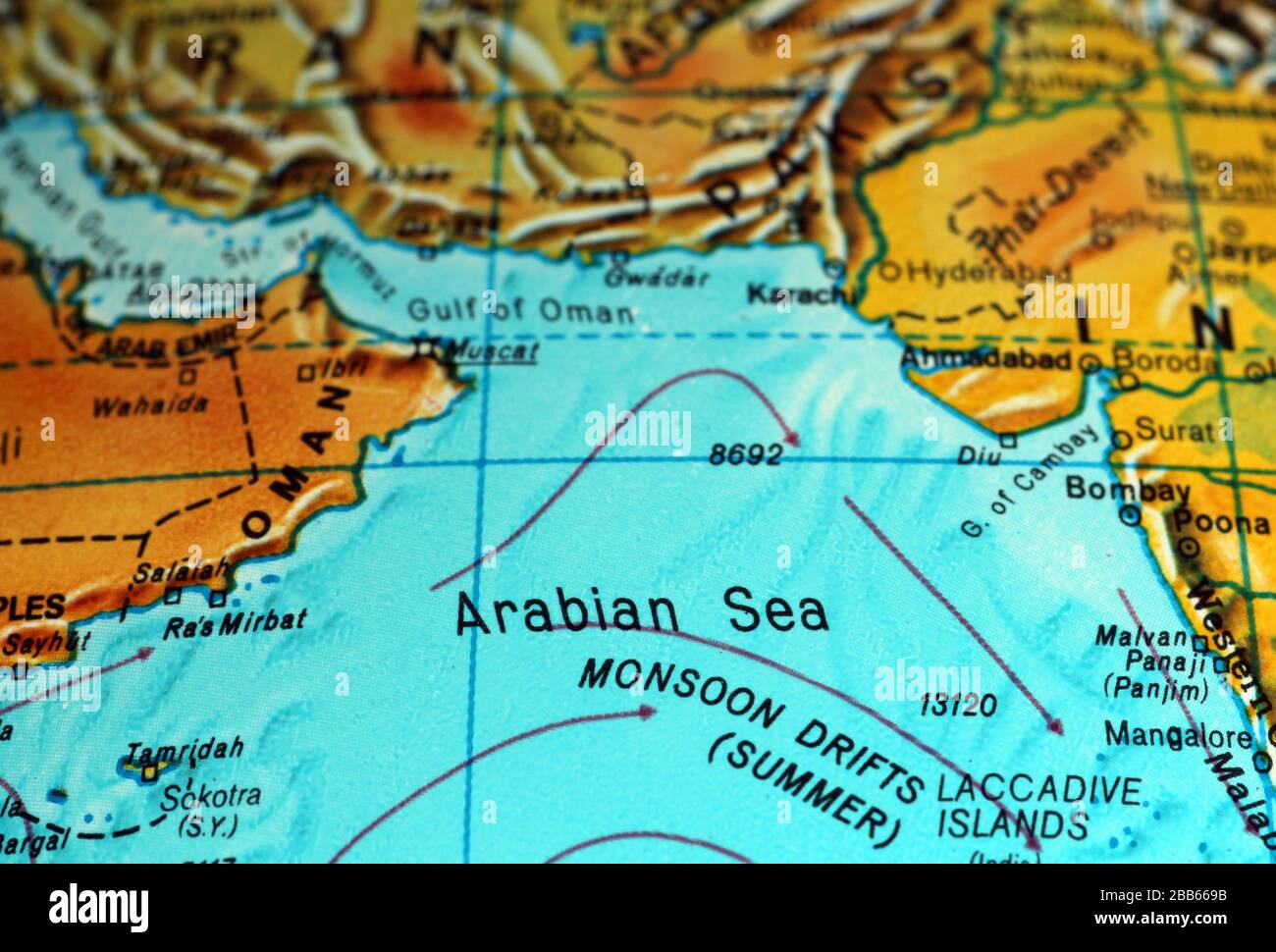 Mer d'Arabie sur l'ancien atlas Banque D'Images