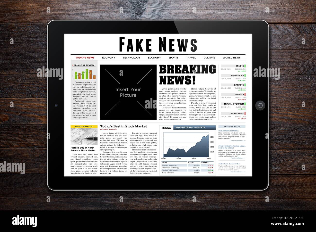 Un journal quotidien montrant « Fake News » comme titre. Banque D'Images