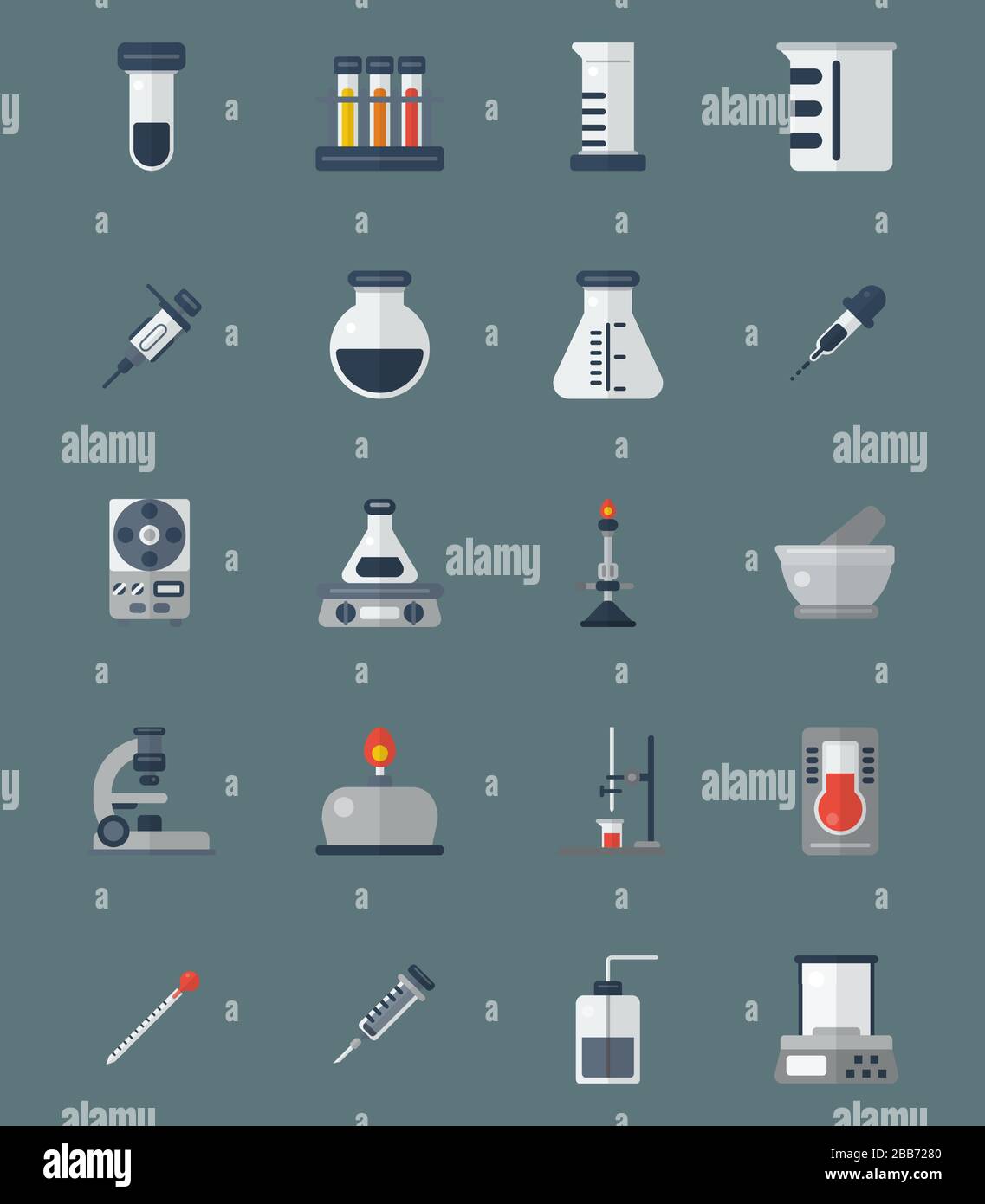 20 kit d'illustrations vectorielles plates pour équipements de laboratoire. Illustration de Vecteur
