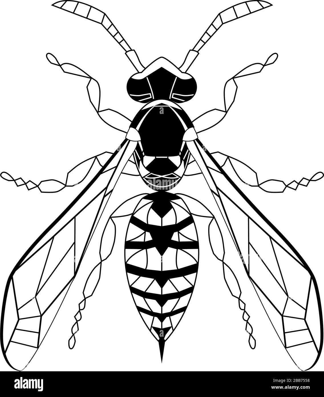 Dessin animé de guêpe pour la page de coloriage antistress adulte. Abeille isolée sur fond blanc. Gribouille dessinée à la main, illustration vectorielle graphique. Style Zentangle. Vitrail à croquis d'insectes. Illustration de Vecteur