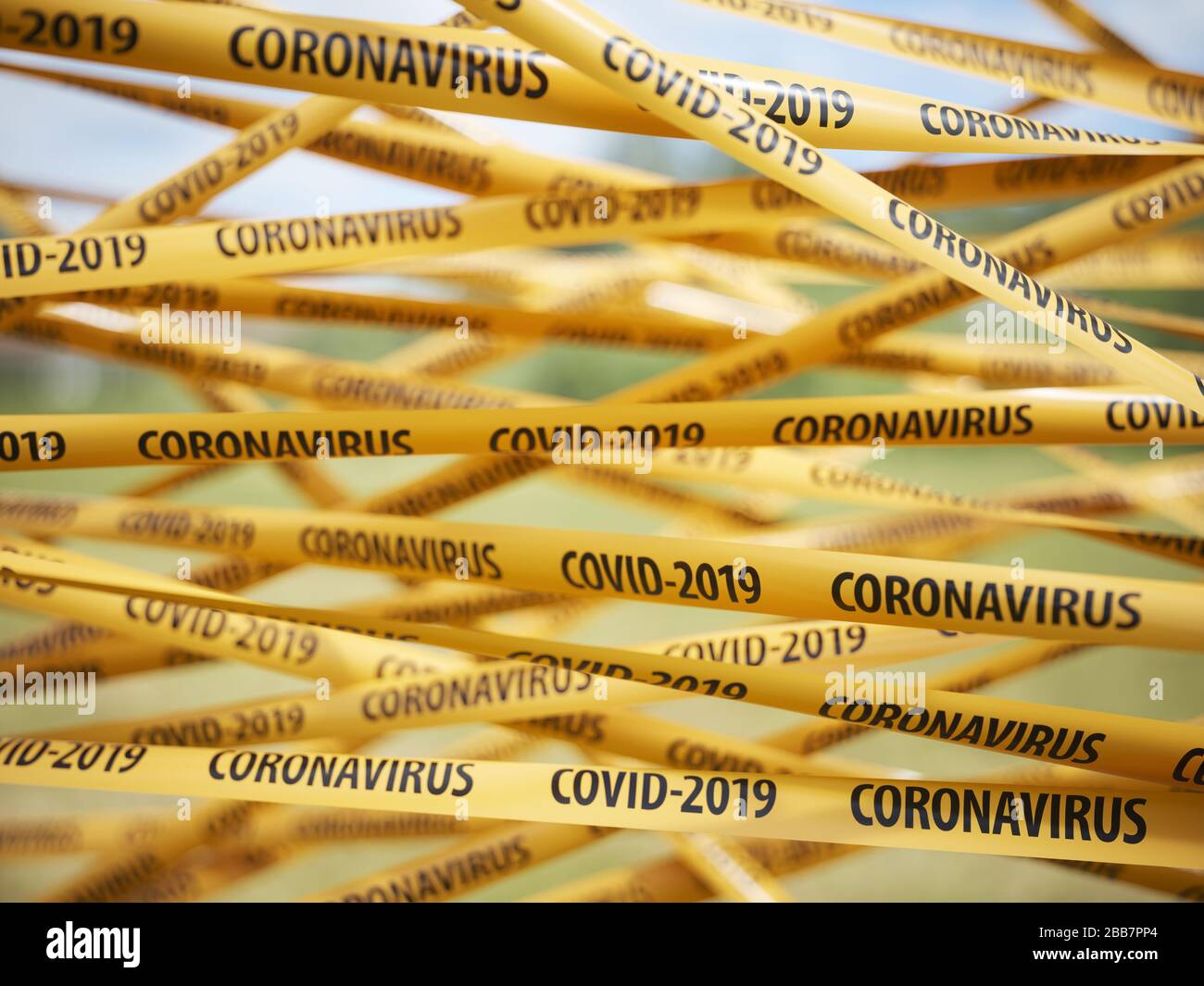 Bandes frontalières coronavirus quarantaine covid 19 arrêt. Danger ne pas croiser l'illustration de rendu en 3 dimensions Banque D'Images